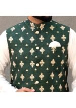 Dark Green Cotton Silk Waistcoat