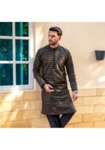 Black gold embroidered fabric