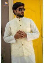 Cream Gold Embroidered Waistcoat