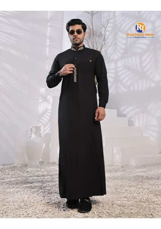 Black Embroidered Thobe