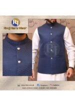 Blue Self Print Suiting Waistcoat