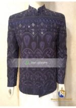 Navy Blue Sequence Embroidered Prince Coat