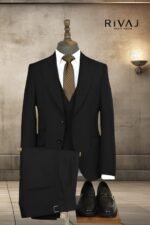 Black 3 Piece Plain Coat Pant & Dress Pant For Mens