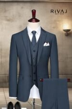 Dark Blue 3 Piece Coat Pant For Mens