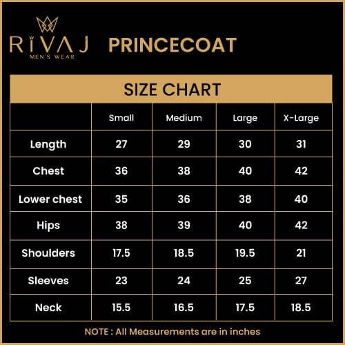 Rivaj Men'S Wear - Best Size Guide 5 In Karachi - Premium Wedding Wear Size Guide 5