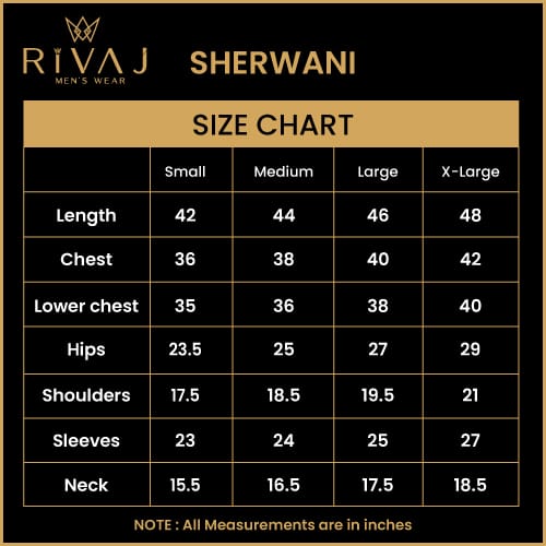 Rivaj Men'S Wear - Best Size Guide 2 In Karachi - Premium Wedding Wear Size Guide 2