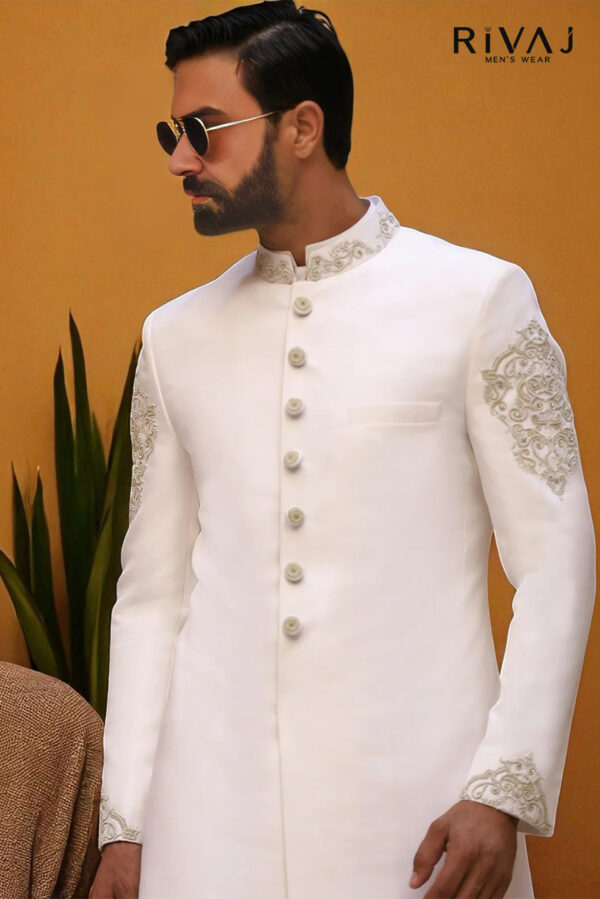 Classic White Sherwani for Barat & Reception – Premium Men’s Wear