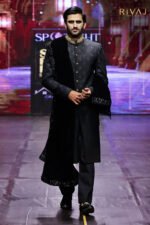 Black Wedding Sherwani with Blue Accents