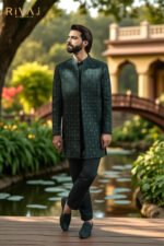 Emerald Green Embroidered Sherwani – Festive Men’s Wear