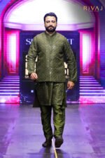 Olive Green Mirror Work Waistcoat