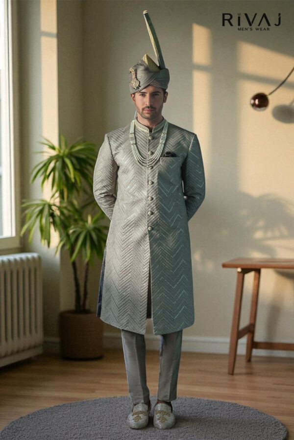 Royal Grey Wedding Embroidered Sherwani