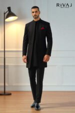 Black Open-Front Sherwani - Barat or Walima Wear